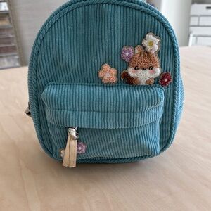 NWT Clair’s Blue Mini Backpack Girls Handheld Purse Corduroy Texture Zipper Cute
